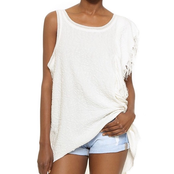 Free People Asymmetrical Cream Fringe Shirt - Picture 2 of 7